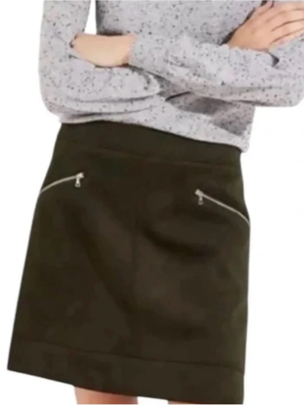 LOFT Suede Green Mini Skirt with Front Zippers